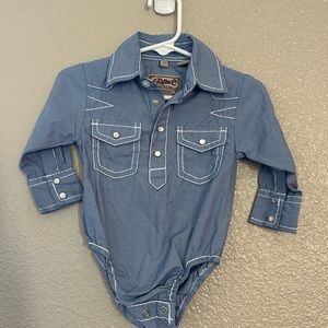 Rafter C pearl snap bodysuit onesie blue 3 months